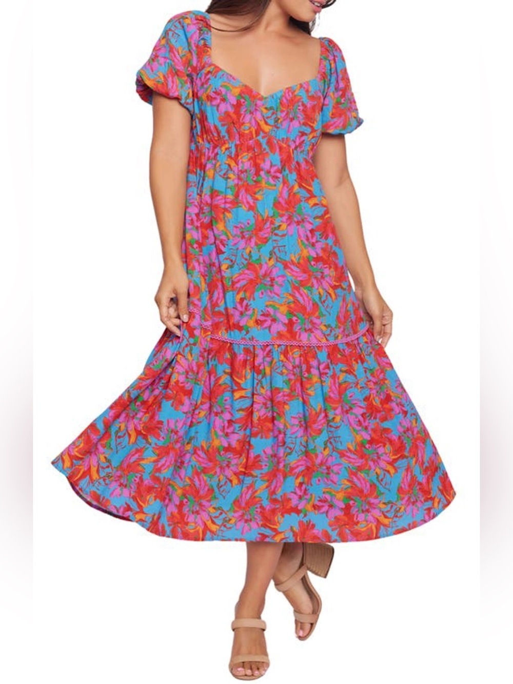 Lost + Wander maxi dress colorful Hydra Springs Floral Midi Dress short sleeve